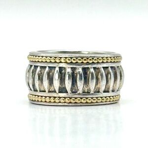 Lagos Caviar Two Tone Silver & Gold Fluted Band Ring  Size 7